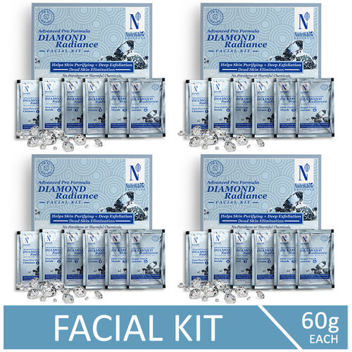 NutriGlow NATURAL'S Advanced Pro Formula Combo Pack of 4 Diamond Radiance Facial Kit For Make Skin Acne & Spot Free, 60 gm each