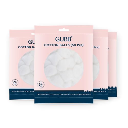 GUBB White Cotton Balls for Face Cleansing & Makeup Removal Pack of 4 - 50 polybag