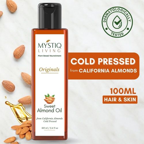 Mystiq living - Almond Oil | Sweet Almond Oil | Almond Face Oil | Badam Oil | For Face, Hair, Skin & Baby Massage | Cold Pressed, Pure and Natural (Odourless) - 100 ml