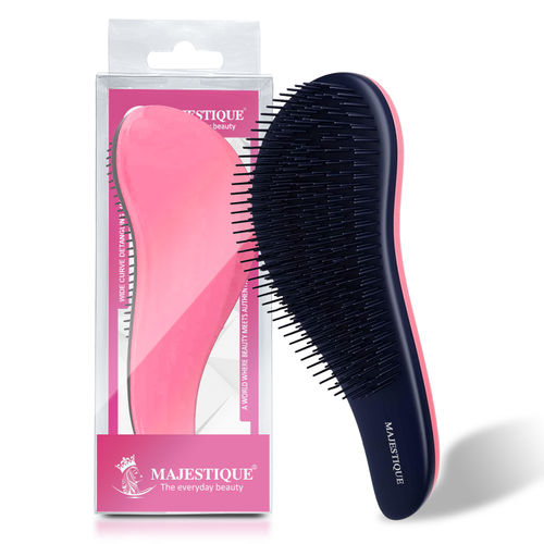 Majestique Wide Curved Detangler Mini Hair Brush for All Hair Types | Styles Effortlessly for Women, Adults, and Kids - 1Pc/Multicolor