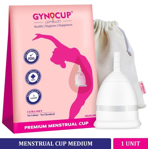 GynoCup Reusable Menstrual Cup for Women| | Medium Size with Pouch |Transparent Color| 100% Medical Grade Silicone | Wearable Upto 12 hours | No leakage | Ultra Soft, Odour & Rash free | FDA Approved