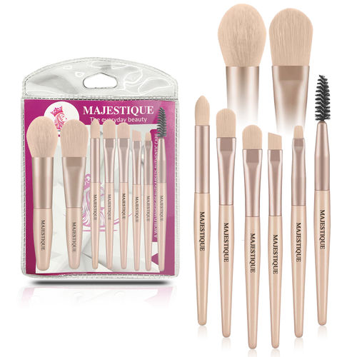 Majestique Luxe Makeup Brush Set | Dense, High-quality Synthetic Hair | Face and Eye Makeup Brush | Lightweight with Carry Pouch - 8Pcs/Multicolor