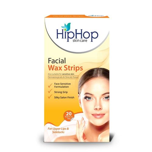 HipHop Skincare Facial Wax Strips for Normal to Sensitive Skin, For Instant Hair Removal (Upper Lip, Sideburns, Forehead, Chin) with Cleansing Wipes - Pack of 20 strips