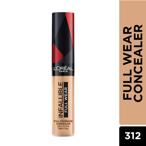 L'Oreal Paris Full Coverage Concealer, Waterproof Formula, For Undereye Circles and Blemishes, For Highlighting and Contouring, Infallible, Amber 312, 10 ml