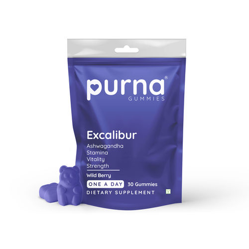 Purna Gummies Ashwagandha Wild Berry Flavor Gummies for Decrease Stress Level, 30 Day Pack