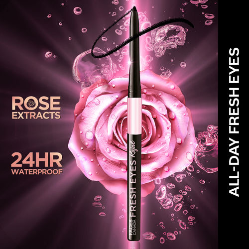 FACESCANADA Fresh Eyes Kajal | 24Hr Stay | Waterproof | Comfortable & Lightweight | Enriched With Rose Extract 0.35g