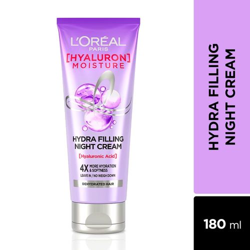 L'Oreal Paris Hyaluron Moisture Hydra Filling Night Cream | Leave In Hair Cream with Hyaluronic Acid | For Dry & Dehydrated Hair | Adds Shine & bounce 180ml