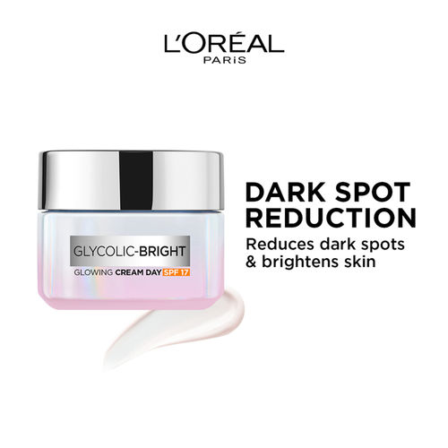 L'Oreal Paris Glycolic Bright Day Cream with SPF 17, 15ml |Skin Brightening & Visibly Minimizes Spots For Even Glowing Skin