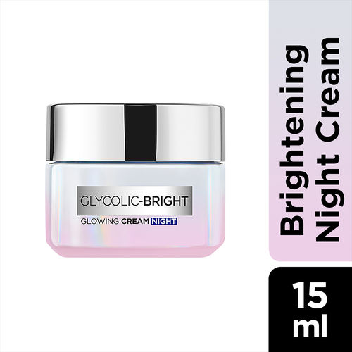 L'Oreal Paris Glycolic Bright Glowing Night Cream, 15ml | Overnight Cream with Glycolic Acid for Dark Spot Removal & Glowing Skin