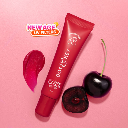 Dot & Key Gloss Boss Cherry Pop SPF 50 Lip Balm for Smooth Soft Lips, Shea Butter with Vitamin C+E, Tinted Lip Balm For glossy, Buttery Soft Lips With Vitamin C For Dark Lips For Women, 12 gm