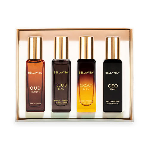 Bella Vita Luxury Long Lasting Men Perfume Gift Set (80 ml) | bella vita perfume gift set for men | 4 x 20 ml | Woody Citrusy Oud Premium Fragrance Scent | KLUB OUD CEO G.O.A.T