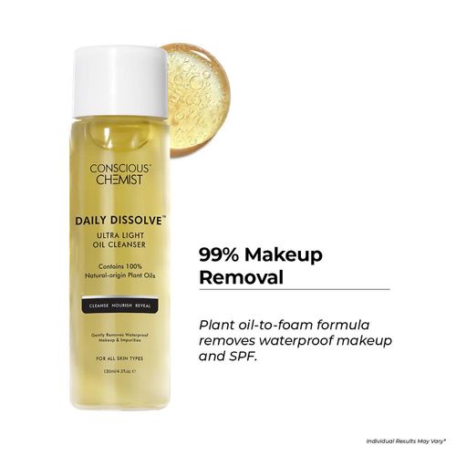 Conscious Chemist Daily Dissolve Cleanser | 130 ml | Face Wash, Cleanser for Oily Skin, Makeup Remover, Cleanser for Men & Women with SPF & Impurities For Soft & Glowing for all Skin, Natural Oil