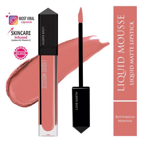Love Earth Liquid Mousse Lipstick - Botto mless Mimosas Matte Finish | Lasts Up to 12 hours with Vitamin E and Jojoba Oil - 6 ml