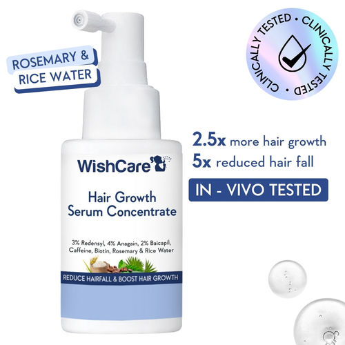 WishCare Hair Growth Serum Concentrate - In-Vivo Tested - 3%Resdensyl 4%Anagain 2%Baicapil Rosemary Caffeine BiotinPlant Keratin & Rice Water 30 ml