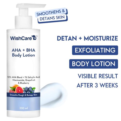 WishCare AHA + BHA Body Lotion for DeTan-10% AHA + 1% Salicylic Acid- Niacinamide, Grapefruit & Blueberry - 200 ml