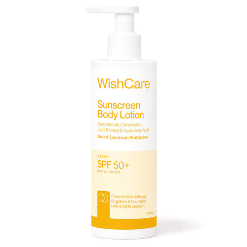 WishCare Sunscreen Body Lotion SPF50 PA+++|In-Vivo Tested|Dermat Approved UVA & UVB Protection|Long Lasting & Deep Hydration with No White Cast|Prevents Tanning|For Men & Women|200 ml
