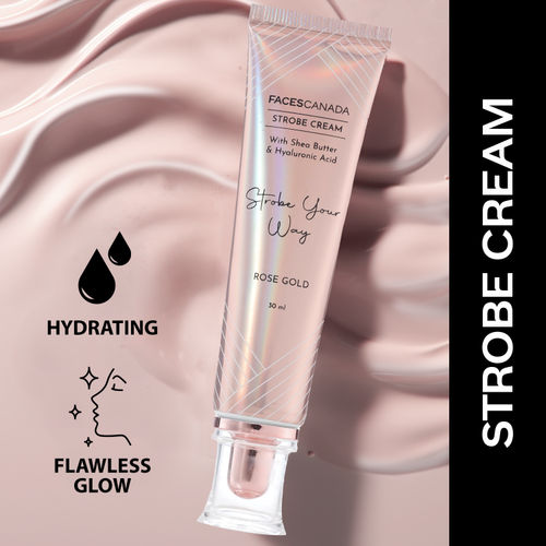 Faces Canada Strobe Cream I Hyaluronic Acid I Shea Butter I Instant Hydration I Glowy Radiance I Anti-ageing I Alcohol-Free I Vegan I Rose-gold 30 g