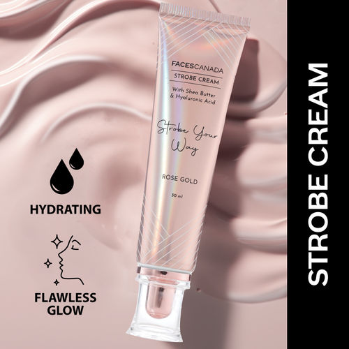 FACES CANADA Strobe Cream - Rose Gold, 30ml | With Shea Butter & Hyaluronic Acid | Intense Hydration | Dewy Skin | Illuminating & Glowing Makeup Base