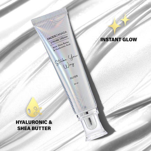 FACES CANADA Strobe Cream - Silver, 30 ml | With Shea Butter & Hyaluronic Acid | Intense Hydration | Dewy Skin | Illuminating & Glowing Makeup Base
