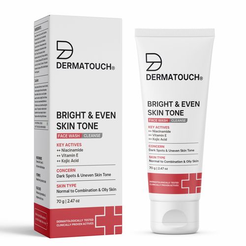 DERMATOUCH Bright & Even Tone Face Wash with Niacinamide, Vitamin E and Kojic Acid |&nbsp;Reduce blemishes , dark sport and balance skin tone&nbsp; - 70 gms