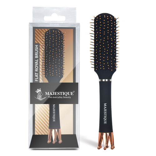 Majestique Crown Series Flat Hair Brush | Use as Detangling, Styling, Blow drying, Shaping, Wet & Dry - Black 1 Pc