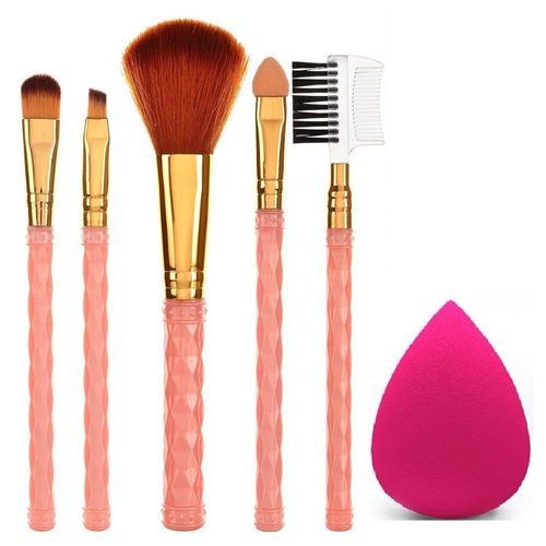 AY Makeup Brush Set Of 5 With 1 Makeup Sponge Puff (Color May Vary)