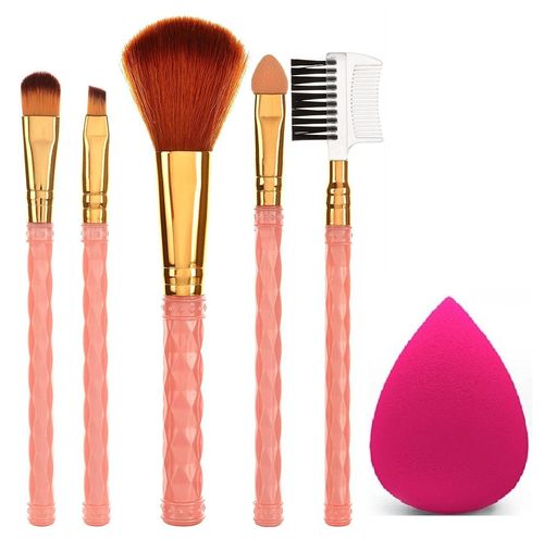 AY Makeup Brush Set Of 5 With 1 Makeup Sponge Puff (Color May Vary)