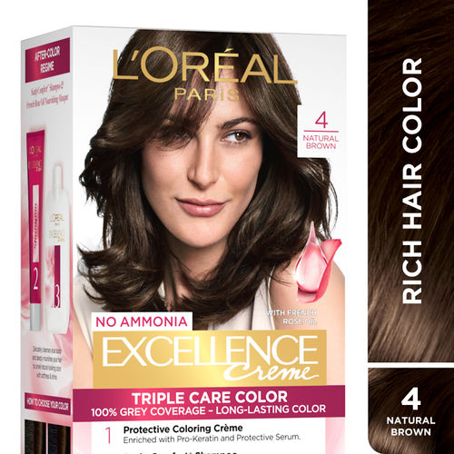 L'Oreal Paris Excellence Creme Hair Color, 4 Natural Brown/Natural Dark Brown, 72ml+100g