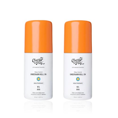 Chemist at Play UnderArm Roll On with 4% Lactic Acid & 1% Mandelic Acid | Prevents Odour, Help Whitens & Brightens Skin, Kills Bacteria & Exfoliates Underarm | Long Lasting Aqua Fragrance | Alcohol & Aluminium Free | 80 ml (Pack of 2)