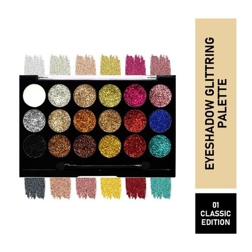 Matt look Glitters N Highlight 18 Colour Glittering Eyeshadow Palette, Classic Edition (18gm)