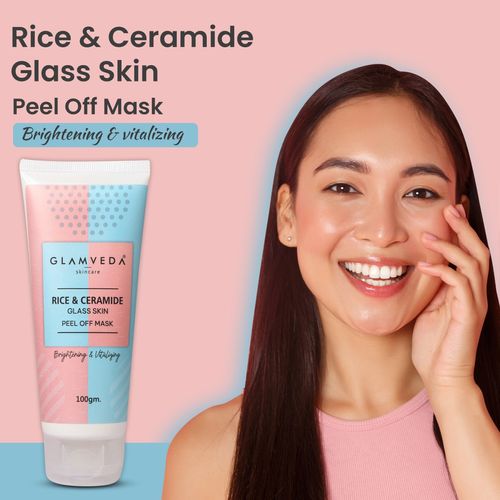Glamveda Rice & Ceramide Korean Glass Skin Peel Off Mask, Brightens & Even Tones Complexion,100Gm