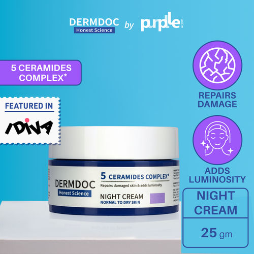 DERMDOC by Purplle 5 Ceramides Complex Night Cream (25 gm) | ceramide moisturizer | moisturizer for face | damage repair face cream | moisturizer for dry skin type