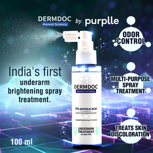 DERMDOC by Purplle 5% Glycolic Acid Underarm Brightening Spray Treatment (100ml) | Exfoliating & Brightening | Multi-Purpose Spray for Hyperpigmentation, Dark Spots, Dark Neck, Dark Underarms & Strawberry Legs