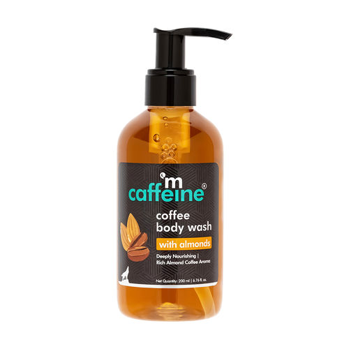 mCaffeine Coffee Body Wash with Almonds | De-Tan & Deep Cleansing Shower Gel | Enriched with Vitamin E & in Energizing Rich Almond Aroma | Suitable for All Skin Types | For both Men & Women (200ml)A 