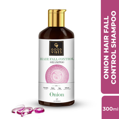 Good Vibes Onion Hairfall Control Shampoo with Keratin, Corn, Wheat Protein & Soy | Strengthening | No Parabens, No Animal Testing (300 ml)