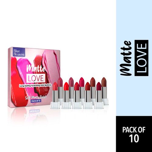 Blue Heaven Matte Love Long Lasting Hydrating Mini Lipsticks- Pack of 10, 13 gm