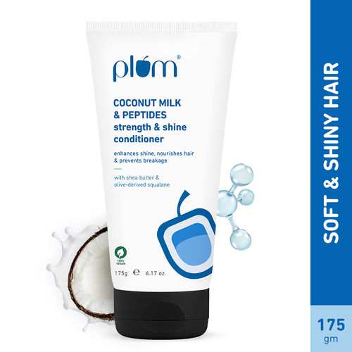 Plum Plum Coconut Milk & Peptides Strength & Shine Conditioner |100% Vegan|Prevents Hair Breakage - 175 gm