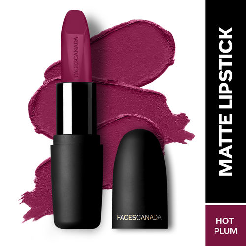 FACES CANADA Weightless Matte Lipstick - Hot Plum 24, 4.5 gm | High Pigment | Smooth One Stroke Glide | Moisturizes & Hydrates Lips | Vitamin E, Jojoba & Almond Oil