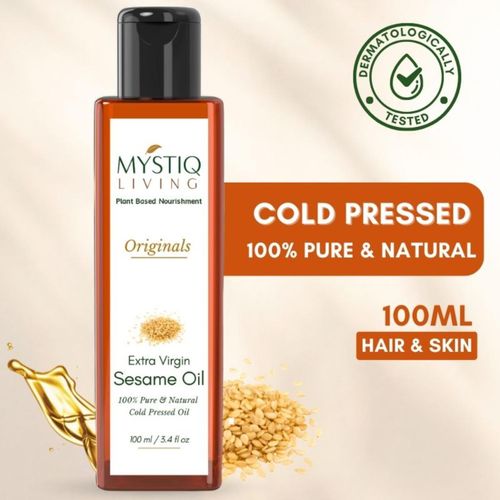 Mystiq Living Extra Virgin Sesame Oil (100 ml) Organic | For Hair, Body, Skin Care, Massage | 100% Pure And Natural | Cold Pressed Sesame Oil | Sesame Oil For Skin | Sesame Hair Oil