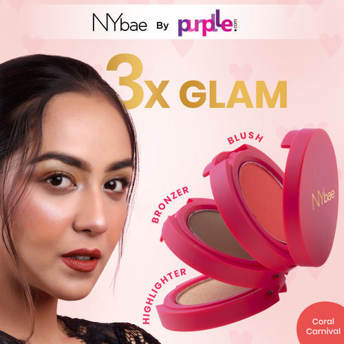 NY Bae 3 in 1 Glam Stack | Blusher and Highlighter | Bronzer | Lip and Cheek Tint | Face Palette | Korean Beauty | Eyeshadow Palette | Makeup Kit - Coral Carnival 03