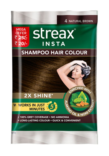 Streax Insta Shampoo Hair Colour - Natural Brown (18 ml)