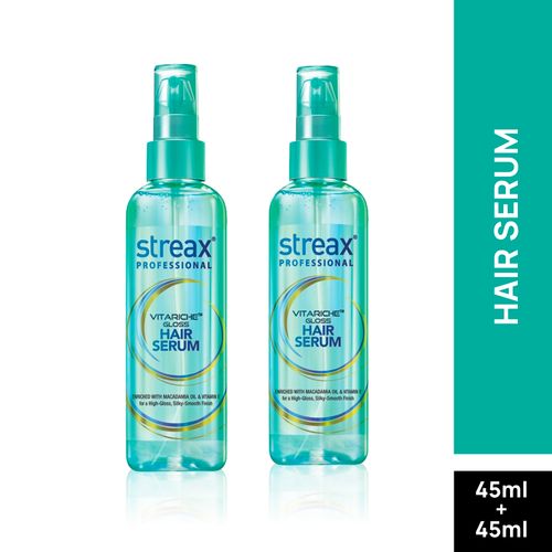 Streax Professional Vitariche Gloss Hair Serum For Women| With Vitamin E & Macadamia Oil | For All Hair Types| 45 ml, Pack of 2