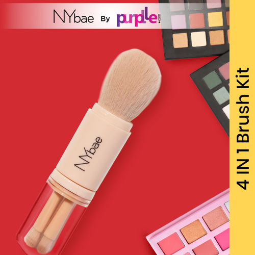 NY Bae On The Move Brush Kit | Foundation + Highlighter + Eyeshadow + Lipstick Makeup Brushes | Travel Kit | Pack of 4