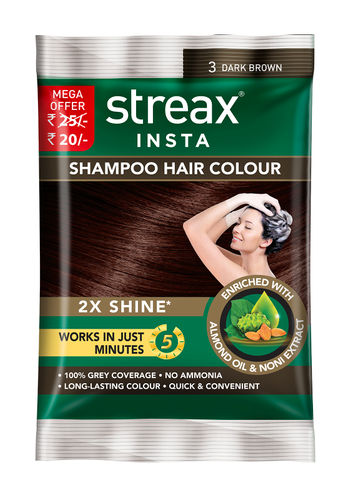 Streax Insta Shampoo Hair Colour - Dark Brown (11 ml)