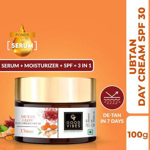 Good Vibes Ubtan De-Tan Glow Day Cream SPF30 | Tan free, Brightening, Depigmentation (100g)
