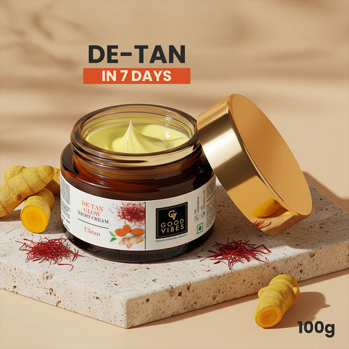 Good Vibes De-Tan Glow Night Cream Ubtan with Power of Serum | Tan free, Brightening, Pigmentation, Skin renewing, Sleep treatment (100 gm)