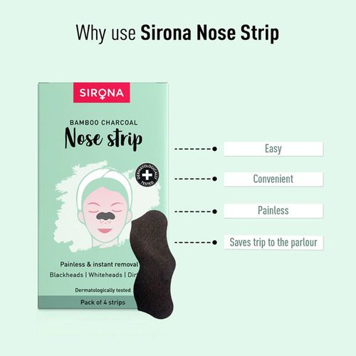 Sirona Bamboo Charcoal Nose Strips for Women | Removes Blackheads and Whiteheads | 4 Strips