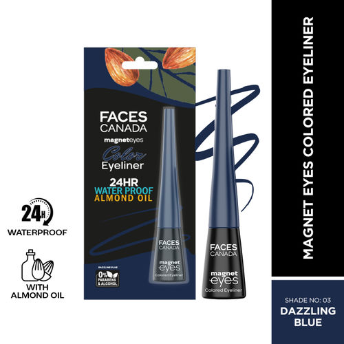 FACES CANADA Magneteyes Color Eyeliner - Dazzling Blue, 4 ml | Glossy Finish | 24HR Long-lasting | Waterproof | Smudgeproof | Precise Application | Intense Color Payoff | Almond Extract & Vitamin E