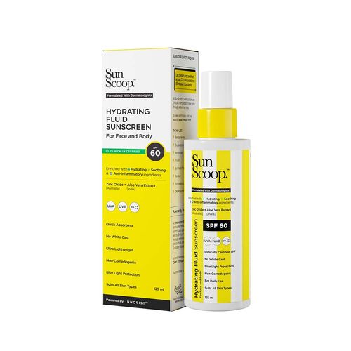 SunScoop Hydrating Fluid Sunscreen | SPF 60 PA++++ | UV Filter Zinc Oxide | No White Cast - SPF 60 PA++++ (125 ml)