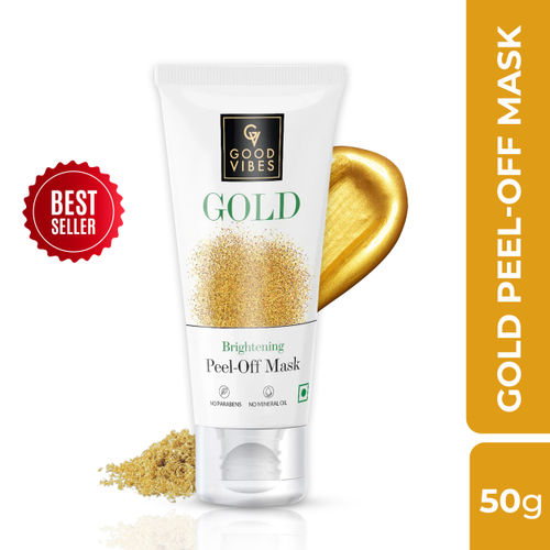 Good Vibes Gold Brightening Peel Off Mask | Anti-Bacterial, Removes Acne| No Parabens, No Sulphates, No Mineral Oil, No Animal Testing (50 g)